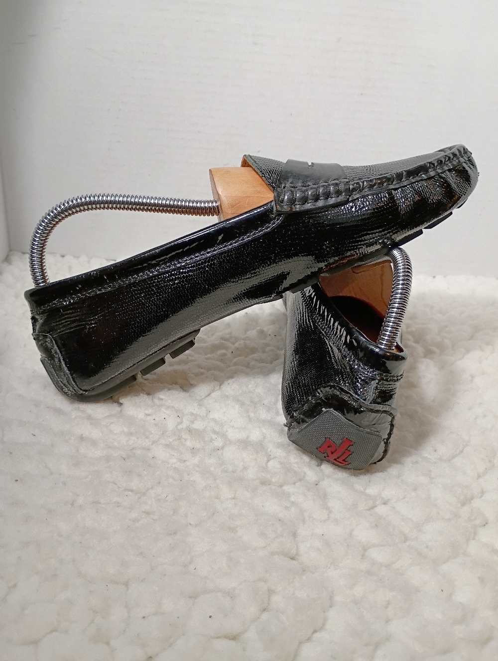 Ralph Lauren Camila Driving Loafers Black Patent Embossed Leather Mens 9 RL - Picture 6 of 12